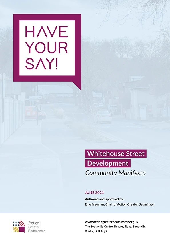 Front cover of the Whitehouse Street Development Community Manifesto faint street view.