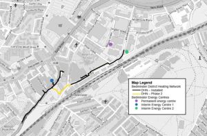Map of Bedminster showing district heat network pipework